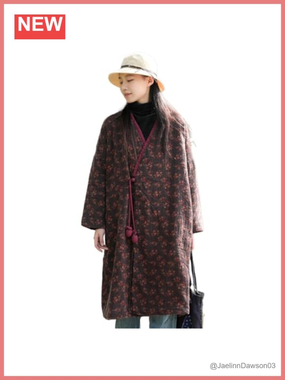 Women's Cotton Quilted Floral Kimono Cardigan Jacket Open Front Pendant